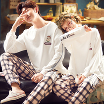 Couple pajamas cotton women long sleeves spring and autumn cotton men autumn and winter thin loose home clothes two-piece suit