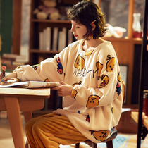 Coral velvet pajamas womens winter thickened plus velvet home clothing flannel 2021 new warm set Spring and Autumn Winter