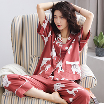 Short-sleeved cotton pajamas set female summer Korean short-sleeved Capri pants loose home clothes two-piece thin models can be worn outside