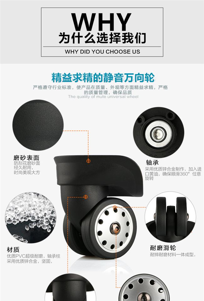 Phụ kiện hành lý W218 phụ kiện hành lý caster phụ kiện hành lý có thể tháo rời bánh xe hai bánh bánh xe vali