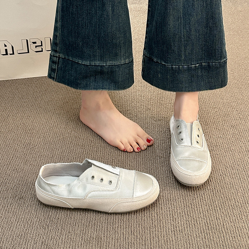 Hong Kong Genuine Leather Satin Flat White Shoes for Women, Summer 2026 New Niche Casual Slip-On Shoes Hong Kong Genuine Leather Satin Flat White Shoes for Women, Summer 2026 New Niche Casual Slip-On Shoes