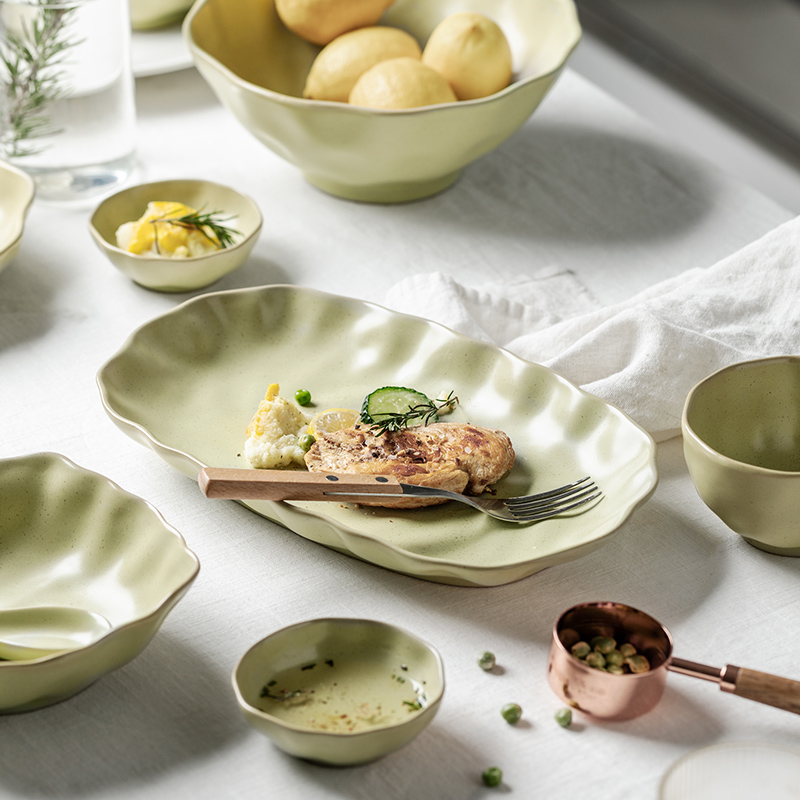 Japanese tableware set green retro creativity two people eat in wind dish dish dish household dish dishes