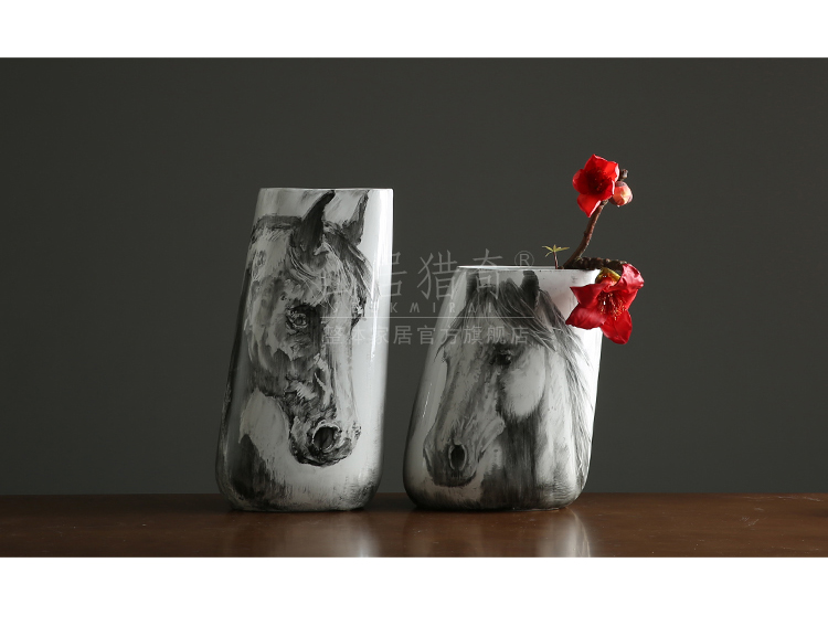 Nordic new Chinese hand - made ink horsehead ceramic vases, large flower arranging flowers sitting room porch decorate furnishing articles