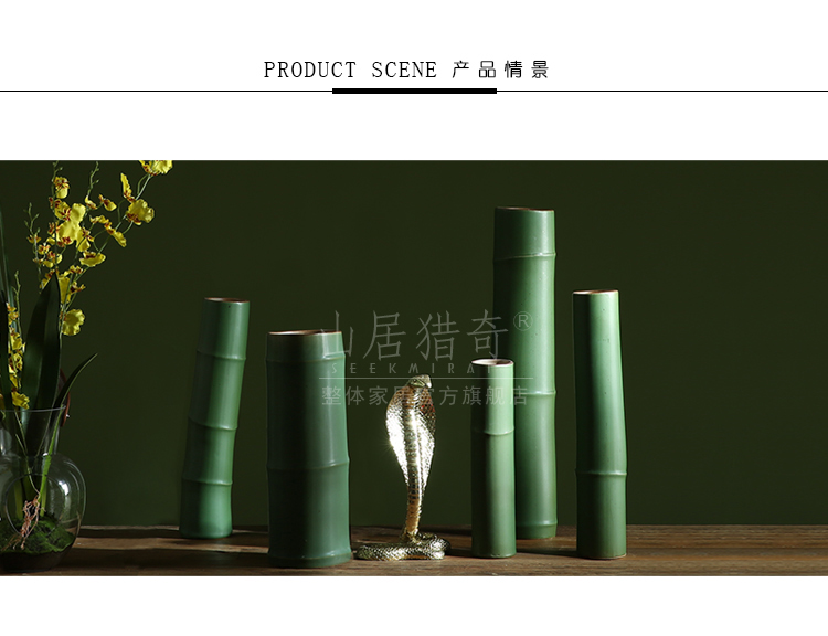 Green ceramic imitation bamboo vase Chinese example room household soft assembly act the role of creative flower arranging bamboo flowers