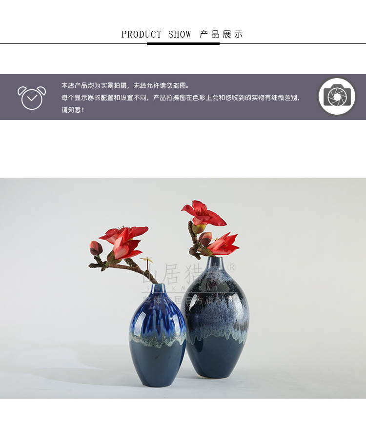 Variable blue porcelain vase furnishing articles creative fashion living room table dry flower, flower implement small expressions using round bottle arranging flowers