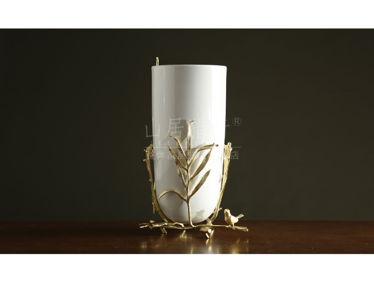 Modern light key-2 luxury soft outfit ceramic flower arranging flowers with white large copper vase mesa creative branches bird vase