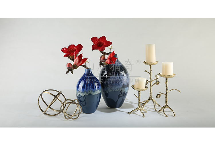 Variable blue porcelain vase furnishing articles creative fashion living room table dry flower, flower implement small expressions using round bottle arranging flowers