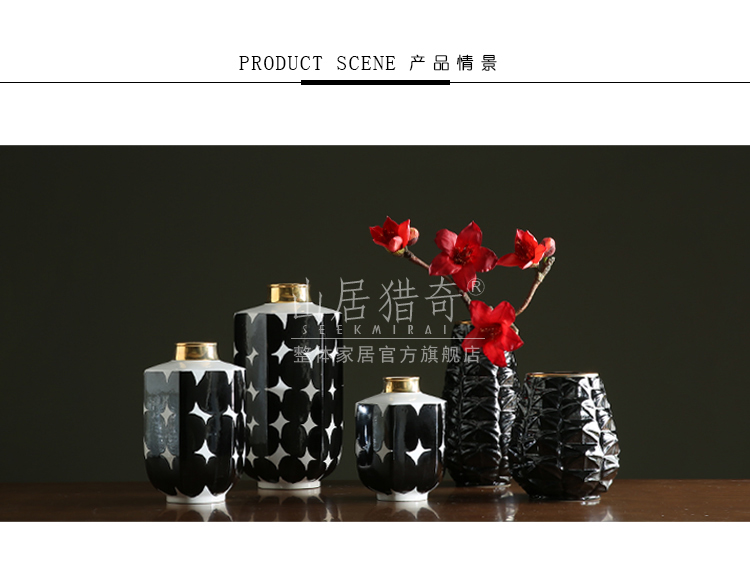 The New classical model room hexagonal ceramic, black and white vase TV wine cabinet mesa dry flower flower arranging flowers, furnishing articles