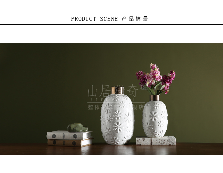 White ceramic vase modern creative household porcelain arts and crafts flower arranging machine sitting room place snowflakes embossed bottle