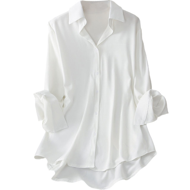 ເສື້ອຢືດ Tencel ອ່ອນໆສຳລັບຜູ້ຍິງທີ່ມີການອອກແບບ drapey niche spring and autumn all-match casual white bottoming shirt slimming top