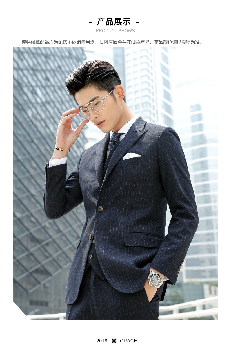 Bộ vest nam Anh mỏng Slim Hàn Quốc ba mảnh đầm chú rể quần âu nam đẹp