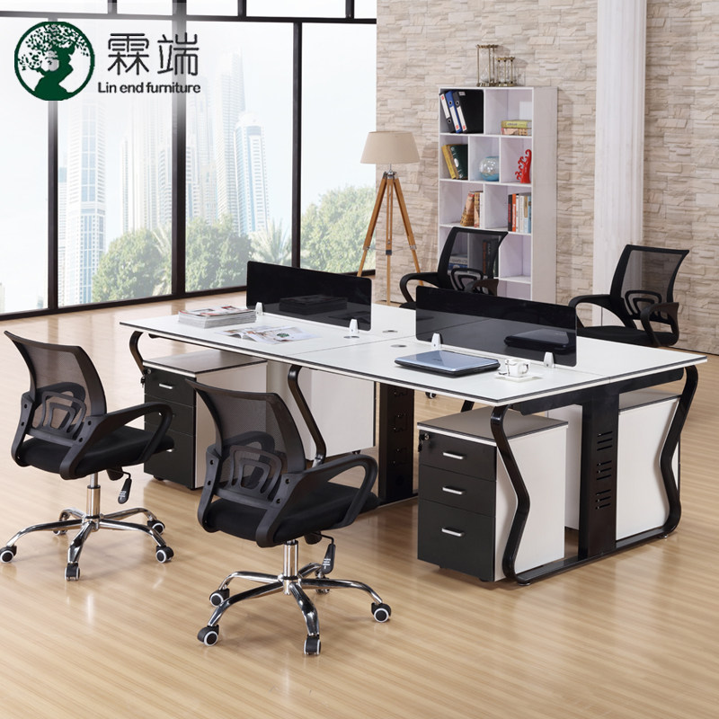 Guangzhou Staff Desk 4 People Office Furniture Brief Modern Working Position Employee Table Screen Desk Chair