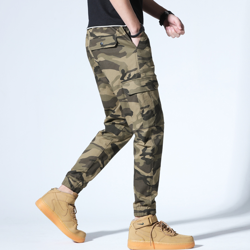 Sports camouflage overalls men's spring and autumn bunched ankle pants straight slim men's men's pants casual pants wear-resistant