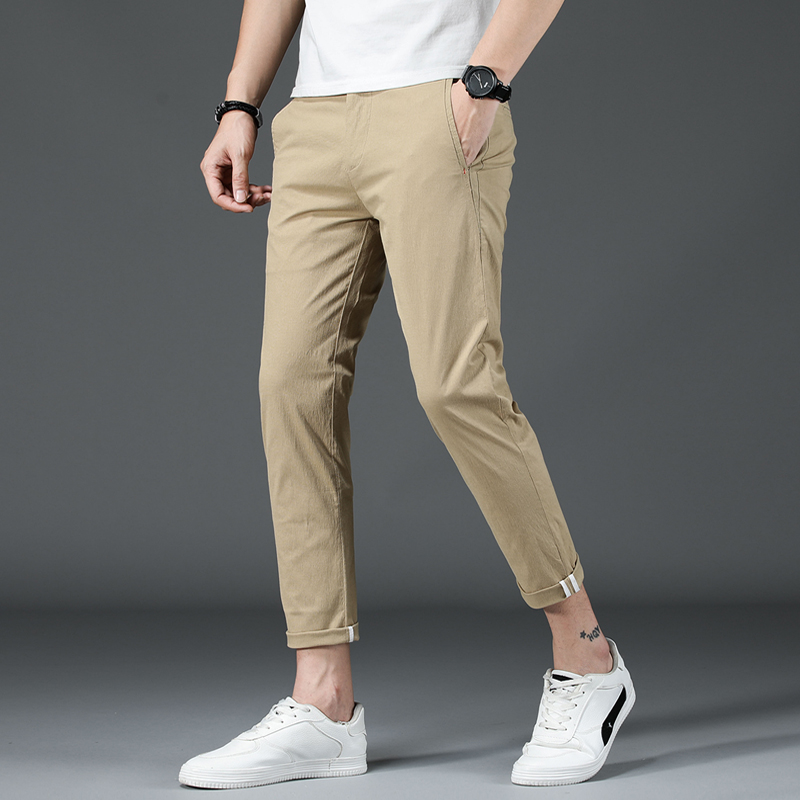 Kha-màu quần quần chín điểm của nam giới mỏng phù hợp với bàn chân nhỏ để phù hợp với phiên bản Hàn Quốc của xu hướng quần 9 điểm giản dị quần mùa hè mỏng