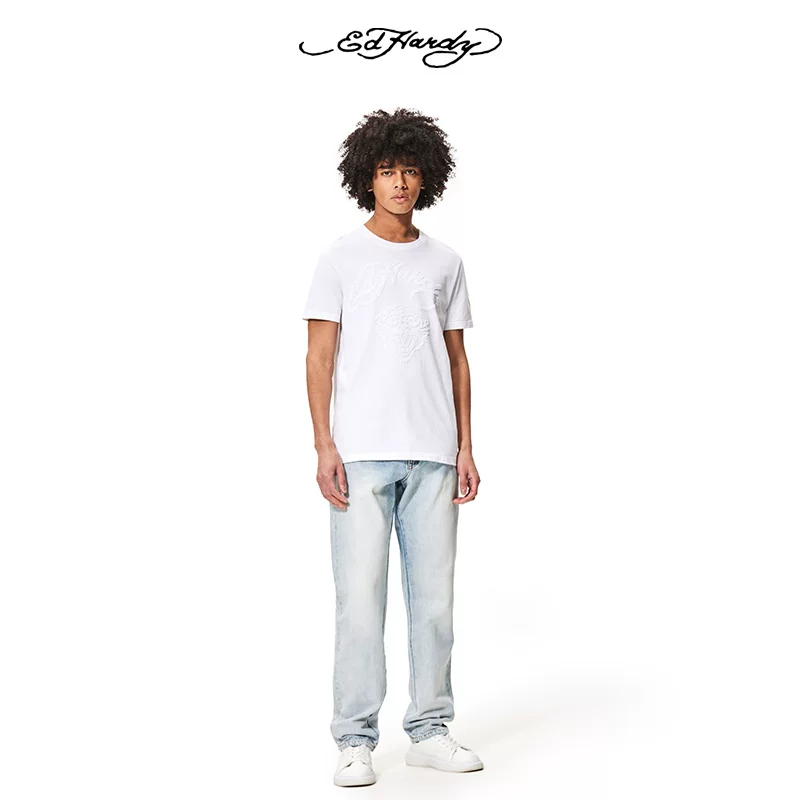 Летняя ретро стильная футболка с коротким рукавом Ed hardy, американский стиль, свободный крой