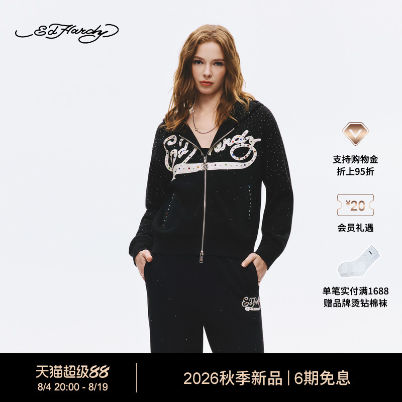[New Products for Autumn] Ed Hardy Women's Star-Studded Rhinestone Hooded Zipper Shirt E1Scw029