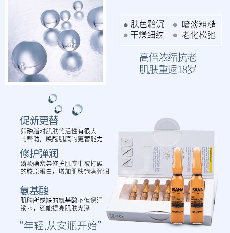 ISANA Đức Q10 Coenzyme Essence Lotion Ampoule Renewal Lightening Firming Anti-Wrinkle Facial Serum 2ml * 7 tinh chất rau má madagascar