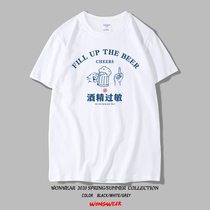 Alcohol allergy too much wine to stop wine retro state tide T-shirt male Chinese wind print original boomer short sleeves