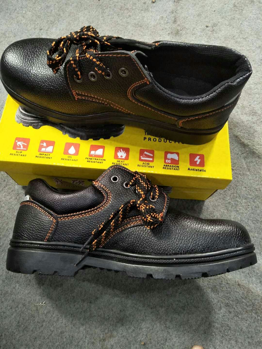 Yongbao guaranteed comfort without foot full black leather yellow line with steel sheet anti-smashing Lawless steel sheet shoe factory workshop resistant to wearing-Taobao