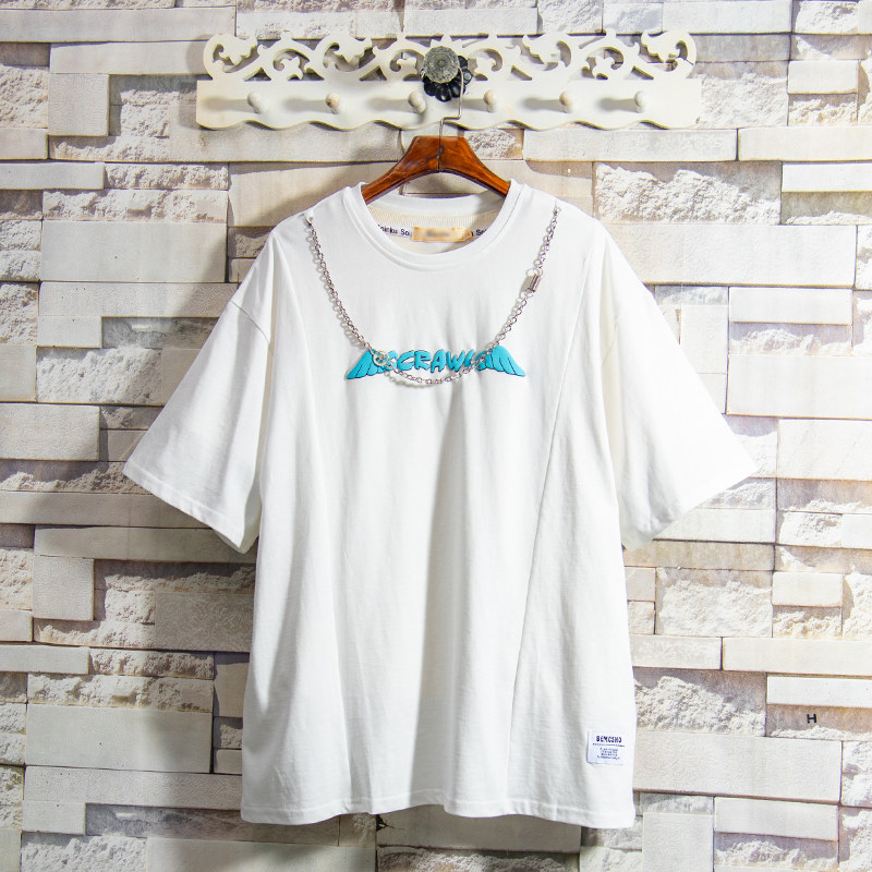 Flammable Youth Alphabet Printed Pure Cotton T-Shirt Male Spring Teen Round Neckline Clots in short sleeve blouses