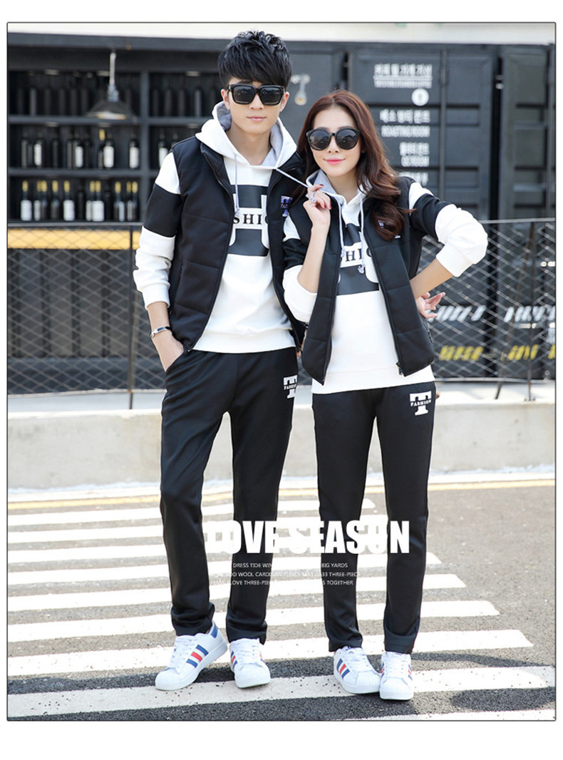 Áo len nam mùa đông cộng với nhung đôi thể thao giản dị hoodie màu be
