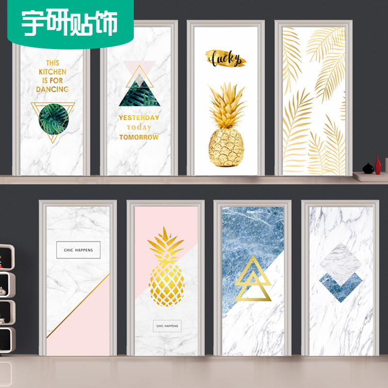 Golden pineapple in style light luxury marble door sticker wooden door refurbished waterproof dorm door to paint bedroom door