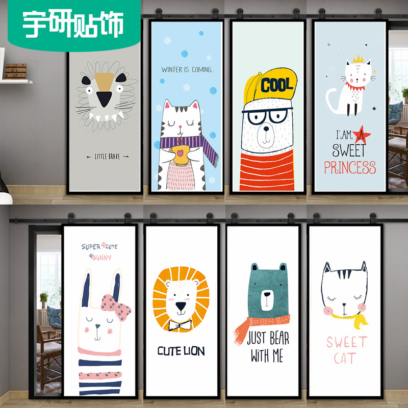 ins wind Nordic cute cartoon door stickers wooden door refurbishment self-adhesive bedroom kindergarten dormitory door refurbishment stickers