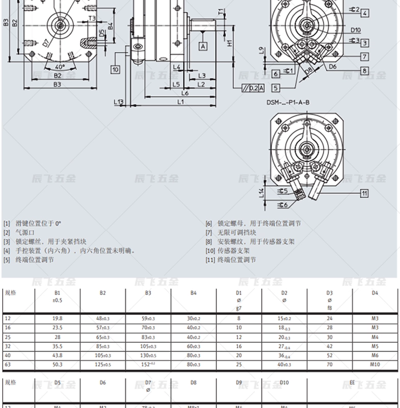 Xi lanh xoay kiểu cánh gạt DSM12-16-25-32-40/270-PA Trình điều khiển xoay tác động kép xi lanh khí nén mini cũ xi lanh khí nén 2 hành trình