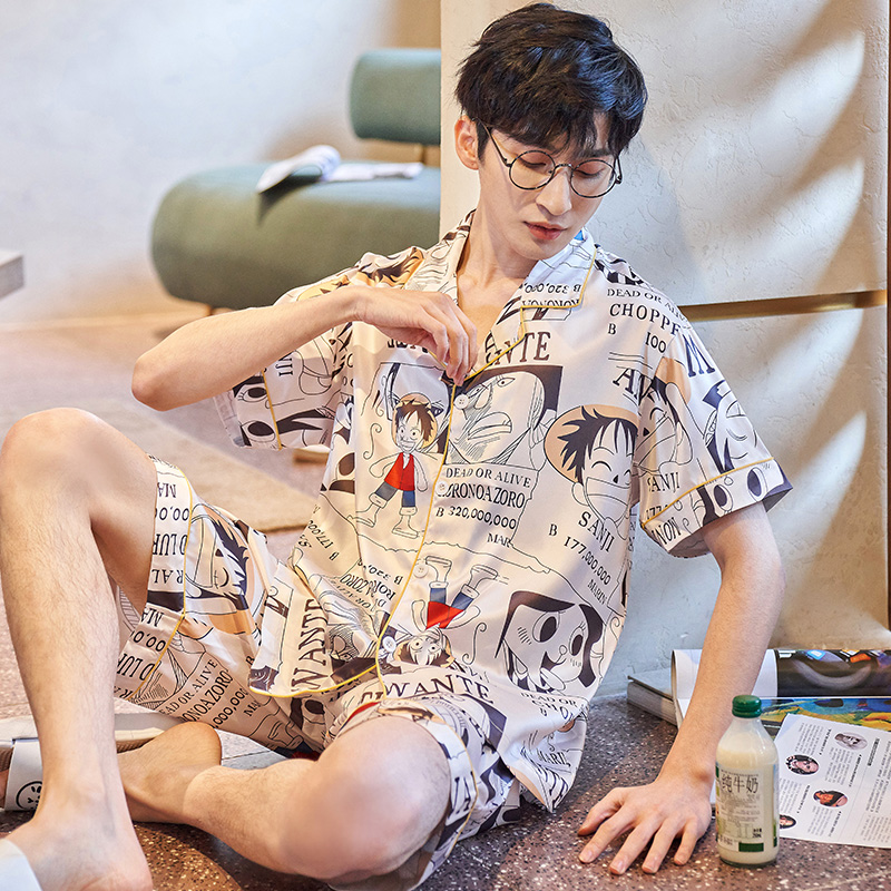 Pajamas men ice silk summer short sleeve 2022 new teen cartoon silk summer thin home suit