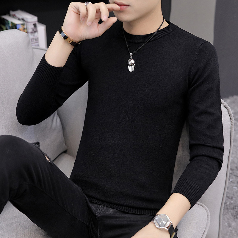 2022 Spring and autumn sweater men and Korean edition of the trend of pure black paste blouse men with knitted shirt