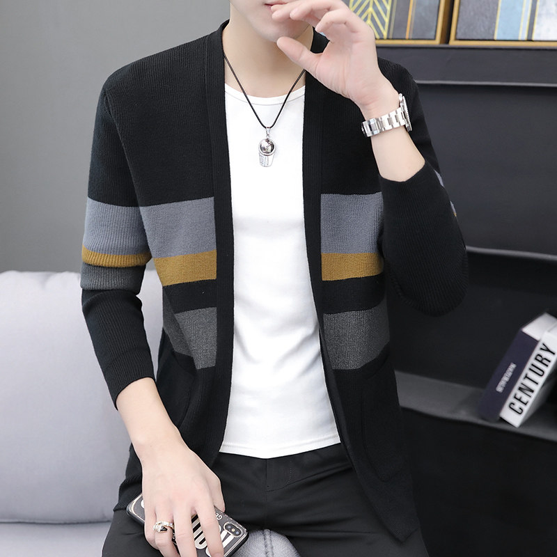 Striped Knitted Cardigan Sweater Jacket Men's Spring and Autumn Thin Korean Slim Fashion Trend Early Autumn Men's Shirt