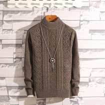 Autumn and winter semi-turtleneck thickened sweater Mens warm Korean version of knitwear slim trend pullover plus fluff line