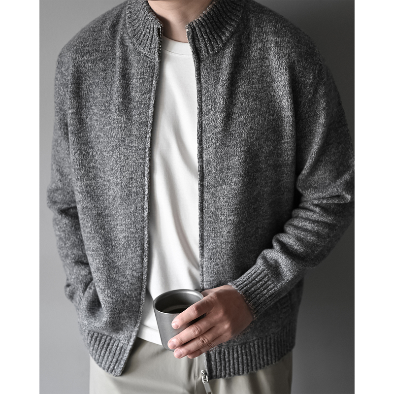 【Pure Wool Ab Yarn】Men's Lazy Old Money Style Half-Turtleneck Knitted Zipper Cardigan Sweater Autumn/Winter Coat