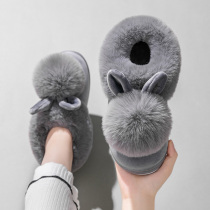 Winter snow boots women plus velvet warm indoor and outdoor home moon cute rabbit hair ball big cotton shoes maternity shoes