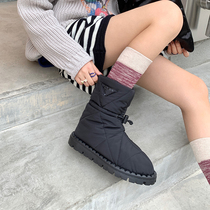 Abao Home Conspicuously Flat Bottom Black Duvet Short Boots Woman Winter New Waterproof Warm Casual Short Drum Snowy Boots