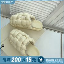 mona with the same thick bottom woven down warm slippers female outwear the winter new small crowdflat Baotou bread shoes