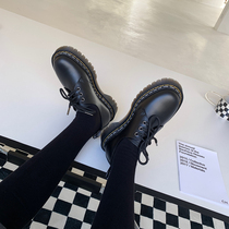 APo Home College Wind Inn Wind Breeze Thick Bottom Leather Shoes Woman New Cross Strap Heightening Round Head Genuine Leather Single Shoes