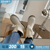 Pao Home Warm Genuine Leather Thick Bottom Snowy Boots Woman Winter New small crowdbread shoes Fashion pane cotton boots