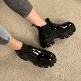 Martens, демисезонные короткие сапоги из лакированной кожи на платформе, утепленные челси с шестернями, очень толстая массивная платформа