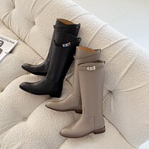 Abao Home Pennys version Drinking cow leather Skinny Rider Boots Woman New High Cylinder Boots Cingulum Long Barrel Rider Boots