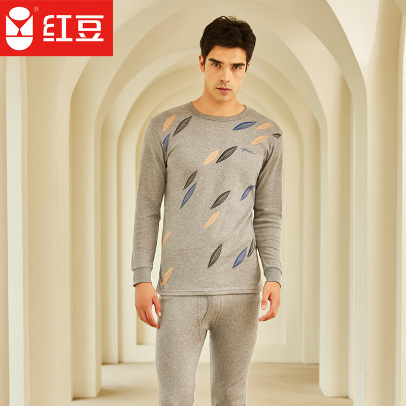 Red Bean Comfort Full Cotton Printed Autumn Clothes Sanitary Pants Men Youth Beating Bottom Suit Slim Fit Pure Cotton Men Warm Underwear