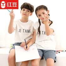 Red bean summer New Girl short sleeve suit middle and big child cotton print home clothes can be worn outside