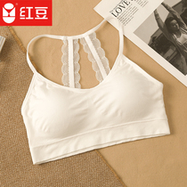 Red bean ladys soft underwire-free bra comfortable gathered lifting bra lace underwear