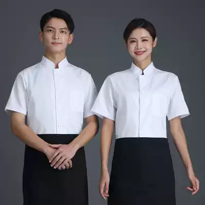 Catering chef clothes women's short-sleeved summer thin breathable hotel canteen kitchen clothes Chinese solid color single row