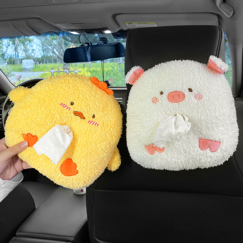 Car tissue box car toilet paper box hanging net red car armrest box napkin bag creative cute car