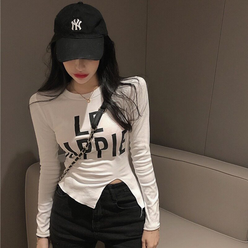 Vanya printed letter blouse sweater autumn and winter new Han edition in the long sleeve fork T-shirt with a topper