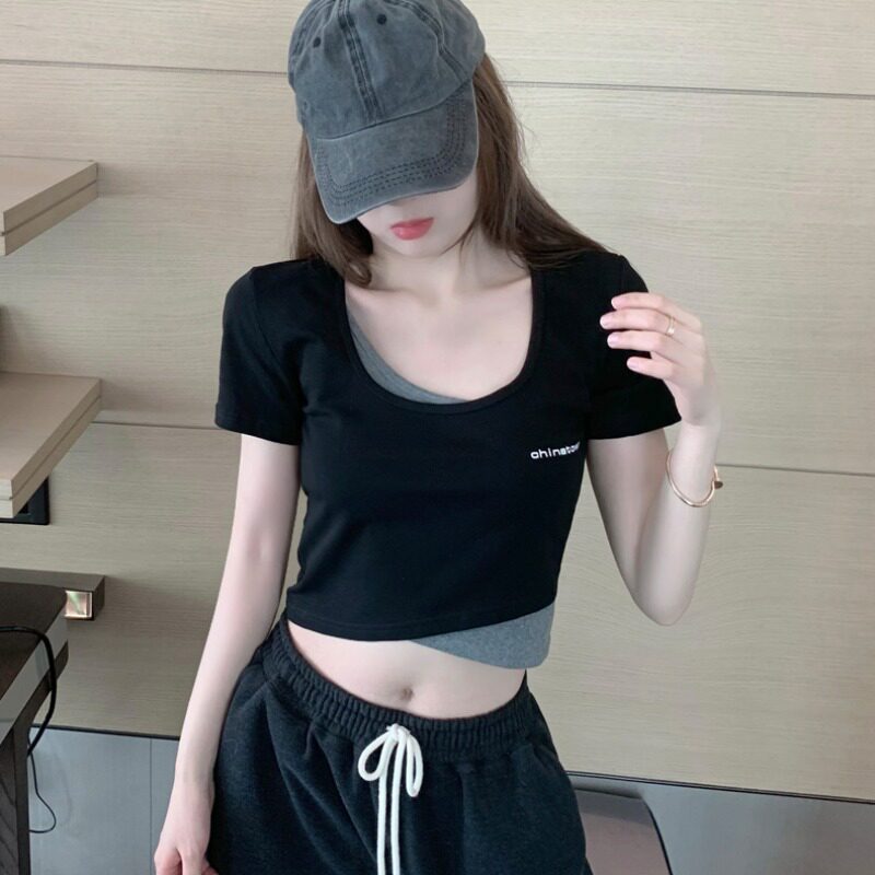 celine pianna fake two short sleeves T-shirt female summer Han version swarm with a small crowdsourced jacket