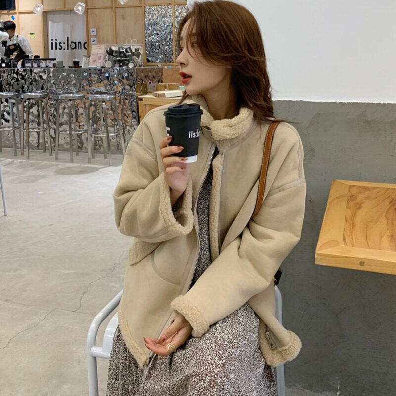 celine pianna lamb wool coat women's winter new Korean version loose fur all-in-one short all-match top