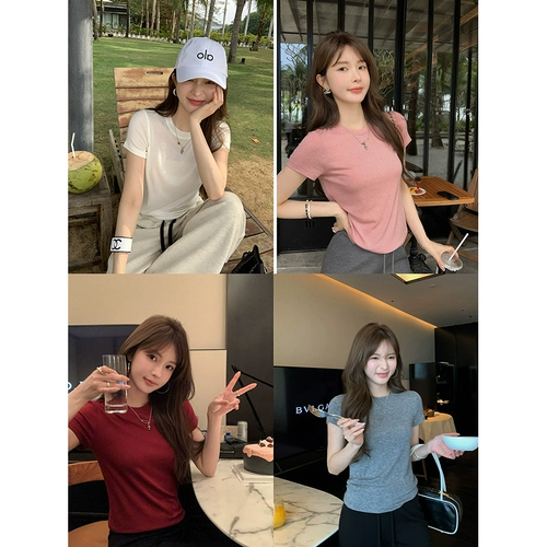 Шерстяная базовая футболка, круглый воротник, короткий рукав, по фигуре