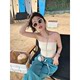 Zhang Beibei ibell comes with chest pad design sense of self-cultivation solid color knitted flat mouth camisole female